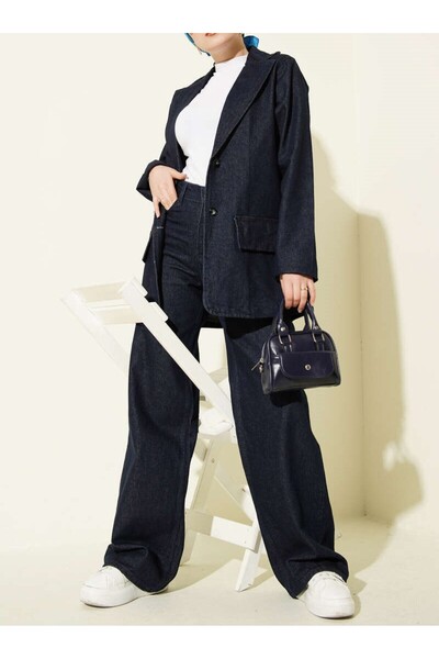 Burcia Double-Breasted Collar Buttoned Denim Double Suit