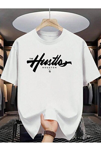 CLASSY.MODA Unisex Λευκό Υπερμεγέθη Μπλουζάκι με Στάμπα Άνετη Γραμμή Καθημερι...