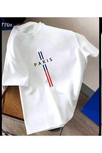 CLASSY.MODA Unisex Λευκό Υπερμεγέθη Μπλουζάκι με Στάμπα Άνετη Γραμμή Καθημερι...