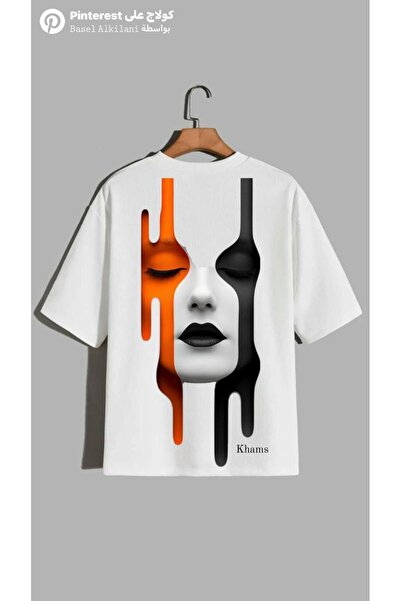 CLASSY.MODA Tricou unisex alb supradimensionat, imprimat, croială lejeră, îmb...