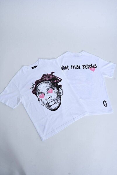 CLASSY.MODA Unisex Λευκό Υπερμεγέθη Μπλουζάκι με Στάμπα Άνετη Γραμμή Καθημερι...