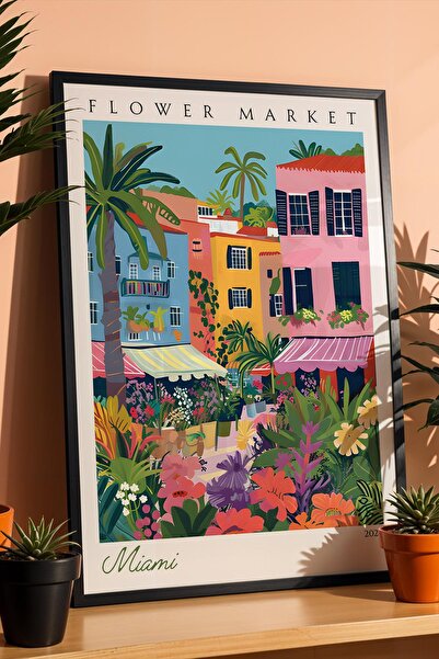 Saturn Miami America Framed Painting Aesthetic Wall Decor for Travel Lovers f...