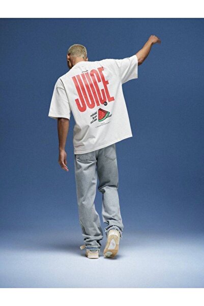 CLASSY.MODA Unisex Λευκό Υπερμεγέθη Μπλουζάκι με Στάμπα Άνετη Γραμμή Καθημερι...