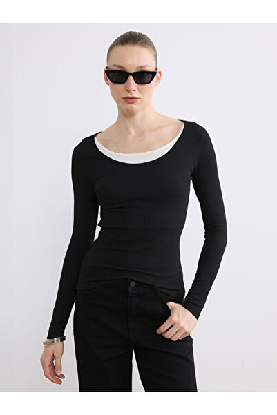 LC Waikiki Rmz Gi̇yi̇m Farkiyla U Roba Collar Ribbed Women's Bodysuit