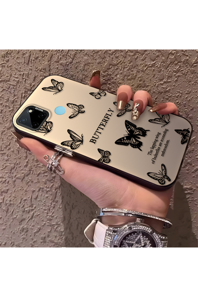 Hontinga حافظة هاتف Realme C21Y متوافقة مع السيليكون ذات حافة على شكل فراشة ص...