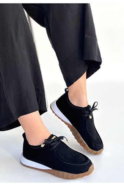 FRESCO SCARFS Sier Black Suede Lace-Up Sneakers