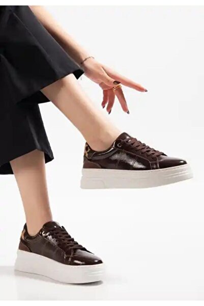 FRESCO SCARFS Jetan Brown Patent Leather Lace-Up Sports Shoes