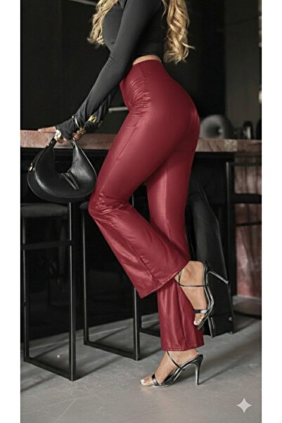 Kanonik Education Women's High Waist Wide Leg Leather Pants