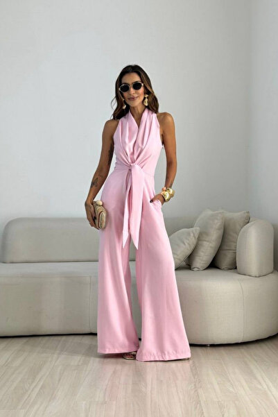 Love Fab Degaje Yaka Baglama Detay Slim Fit Basic Şık Tulum