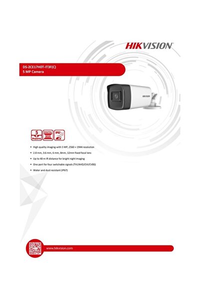 Hikvision كاميرا DS-2CE17H0T-IT3F الخارجية بتقنية EXIR بدقة 5 ميجابكسل