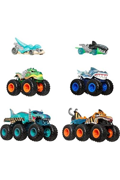 oyuncak arabalar ve Trucks, Köpek Balığı ve Dinozor çoklu paketi, 2 büyük tır, 1:64 ölçekli 2 Trucks