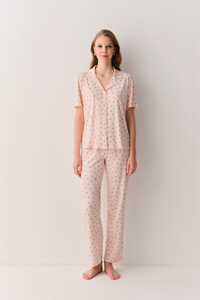 SUWEN Meri Gömlek Yaka Pijama Takımı