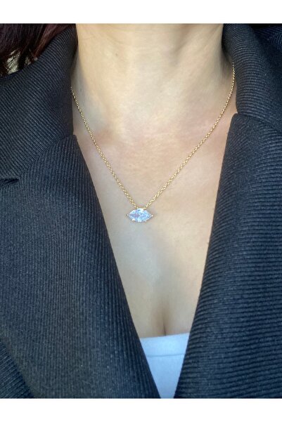 Byoz store Steel Marquise Cut Solitaire Necklace – Gold Color Stainless Steel...