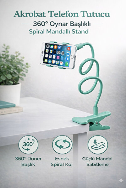 Hane Dostu Akrobat Telefon Tutucu – 360° Oynar Başlıklı Spiral Masa ve Yatak ...