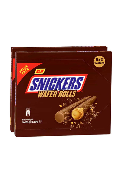 Snickers Peanut Wafer Rolls Value Pack 5 x 24 g 2pkt Crispy Chocolate Peanut ...