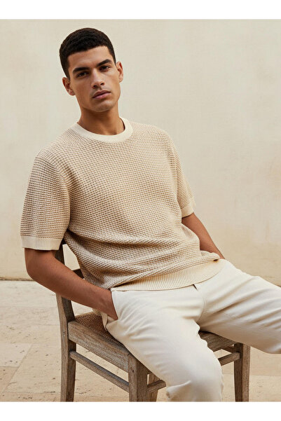 Iconic Men Regular Fit Crew Neck Short Sleeves Waffle Textured T-shirt
