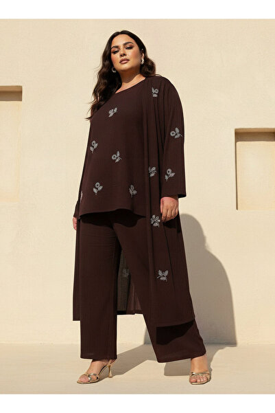 Ulla Popken Relaxed Fit Longline Shrug with Embellishments