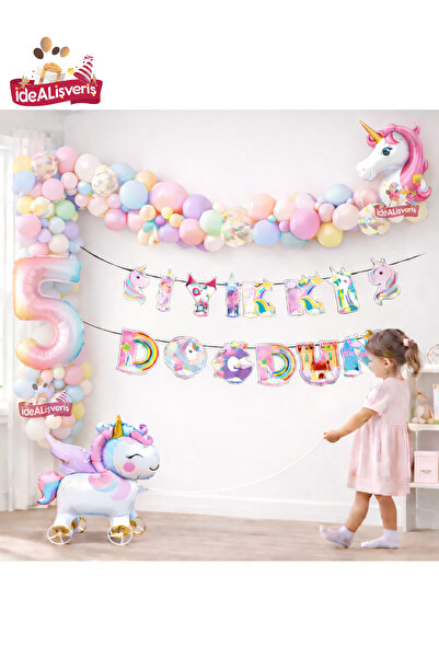 Laviyosa Σετ γενεθλίων Unicorn με ρόδες – Αλυσίδα μπαλονιών μακαρόν με μπαλόν...