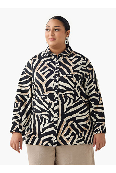 Ulla Popken قميص فيسكوز قصة مريحة وطبعة تجريدية