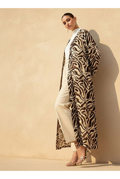 FAV Regular Fit Kimono Abaya Shrug with Animal Print
