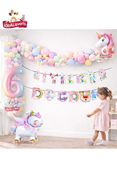 BKMC PARTY Tekerlekli Unicorn Doğum Günü Konsept Seti – Çekilebilir Folyo Yaş...
