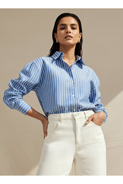 Lee Cooper Cotton Longline Oxford Shirt with Stripes