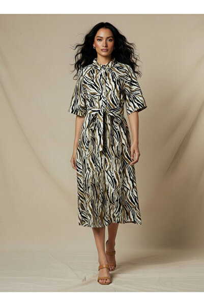 FAV Printed Shirt Women Dress with Belt