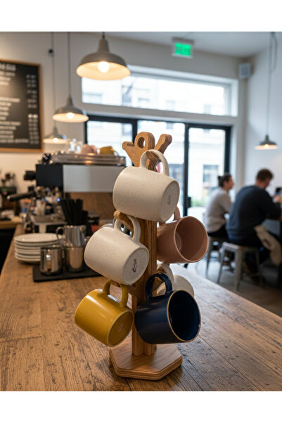 MONTETOYS Dekoratif Ahşap Kupa Askılığı - Modern Bardak Standı - Mutfak Tezga...