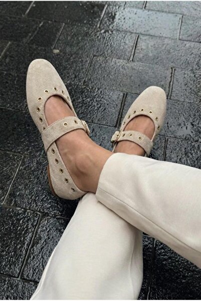 I Love Shoes حذاء باليه نسائي من Dorin مصنوع من الجلد السويدي باللون البيج مع...