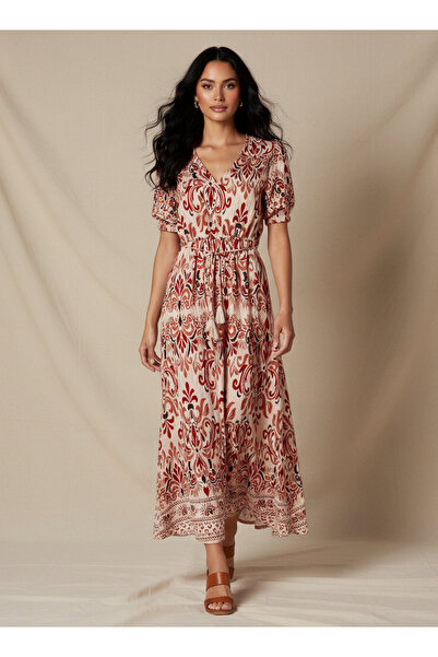 FAV Printed Women Dress with V-neck