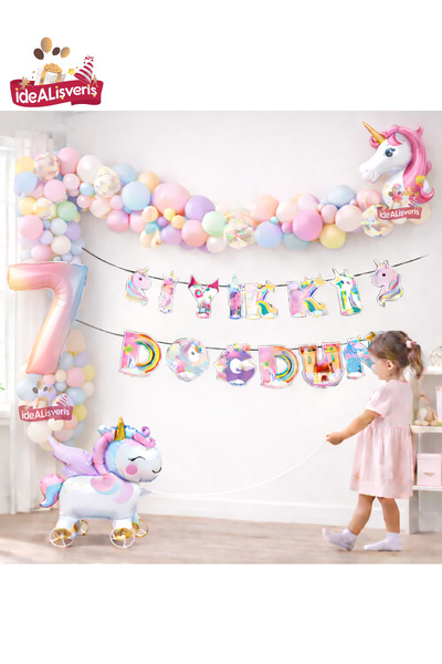 Laviyosa Σετ γενεθλίων Unicorn με ρόδες – Αλυσίδα μπαλονιών μακαρόν με συρόμε...