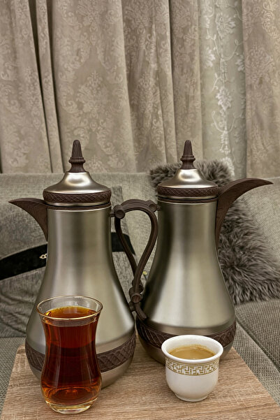 Palaces Diamond Thermos Set: 1 Liter Tea & 1 Liter Coffee, Silver, Wooden & M...