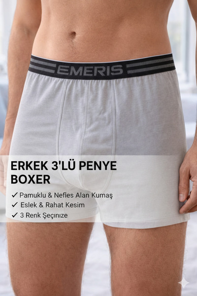 cmtgroup Men's 3-Piece Boxer Set Cotton Lycra Flexible Waist Elastic Daily Co...