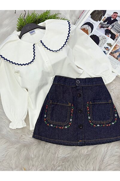 BERFONZO KIDS Set fustă din denim pentru fete, cu detalii brodate (de sărbăto...