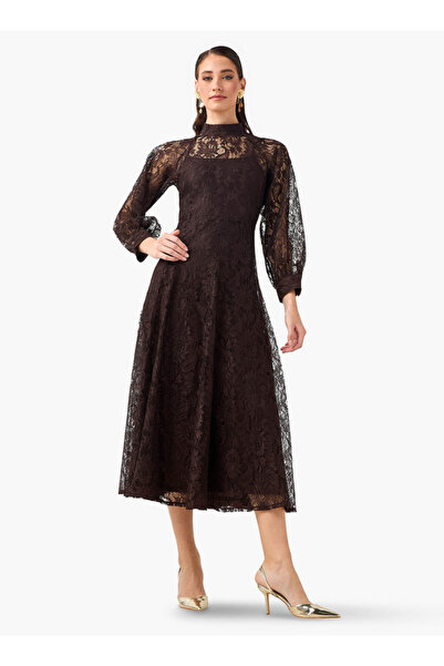 Iconic Midi A-line Dress with Lace Detail