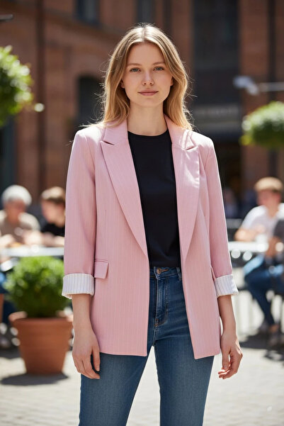 modayiğit Pembe astarlı şık kadın blazer ceket