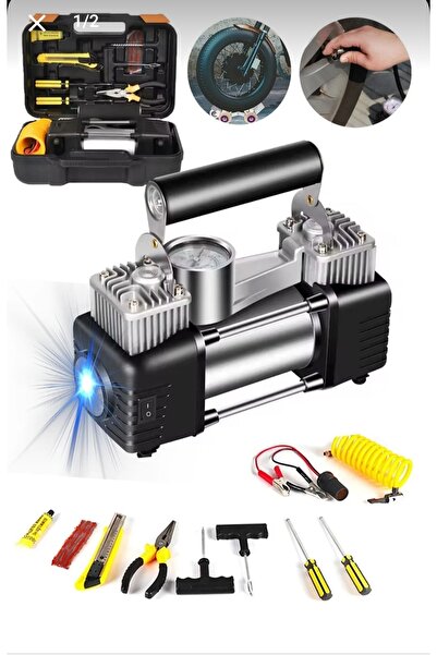 özgürce 4x4 Turbo Çift Pistonlu 12V Lastik Şişirme Kompresörü ve Pense Seti