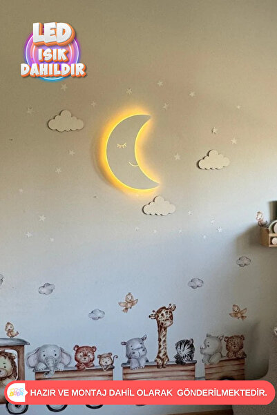 UmayBabyDekor 1 Adet Gülen Ay Gece Lambası Bebek Çocuk Odası Duvar Dekorasyon...