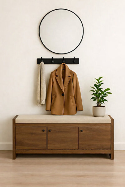 N.zone Wooden storage bench with Cushion - entryway shoe cabinet (120×40×52 cm)