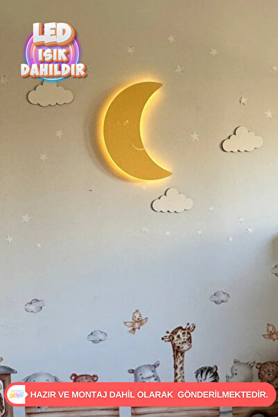 UmayBabyDekor 1 Adet Gülen Ay Gece Lambası Bebek Çocuk Odası Duvar Dekorasyon...