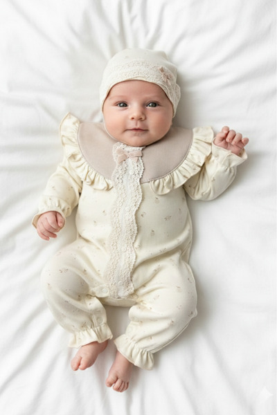 Panfilia %100 Pamuk Kız Bebek Şapkalı Uzun Kollu Mevsimlik Tulum