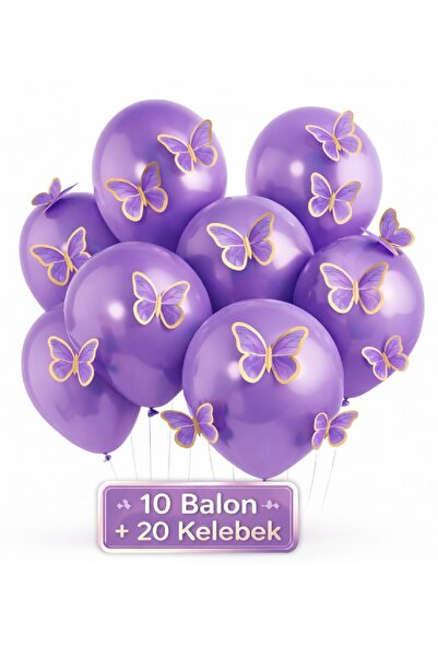 Laviyosa Soft 3D Kelebekli Balon Seti – 10 Balon + 20 Kelebek Doğum Günü Part...