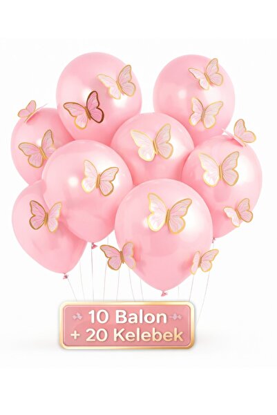 Laviyosa Soft 3D Kelebekli Balon Seti – 10 Balon + 20 Kelebek Doğum Günü Part...