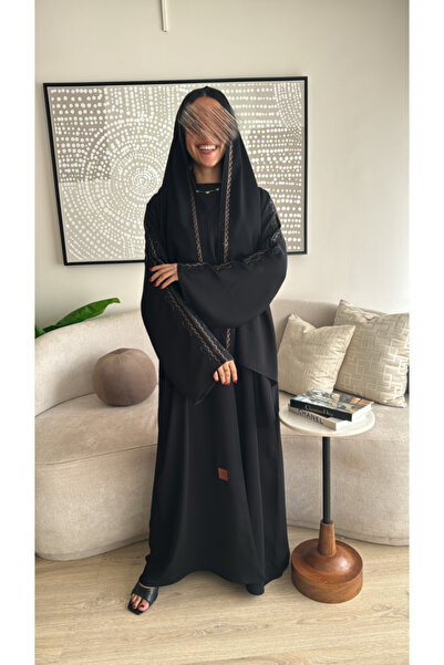 Warazan Elegant black or brown abaya with embroidered sleeves for Eid