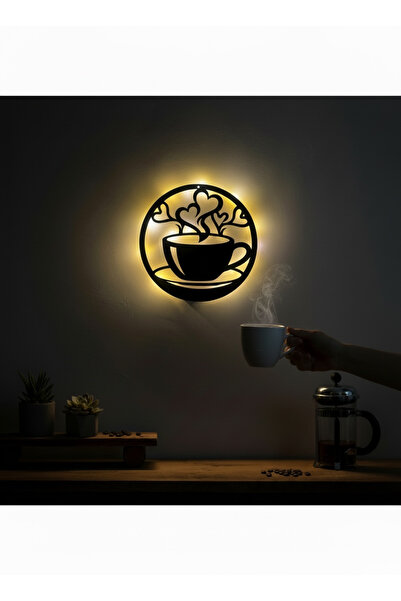Murat Lazer Kahve Bardağı Işıklı Tablo,Coffee Love Işıklı Duvar Dekorasyonu