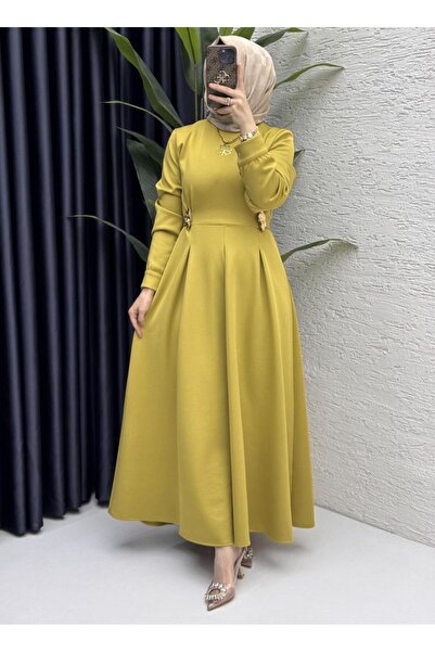 FIRSTESLEM Elegance Women's Dress with Pleats and Belt Buckle Detail