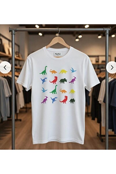 playwear Široka unisex majica sa zabavnim uzorkom dinosaura (CRNA POZADINA)
