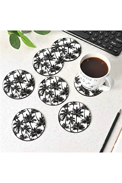 NOSTA Set of 6 Palm Tree Patterned Coasters – with Protection Box