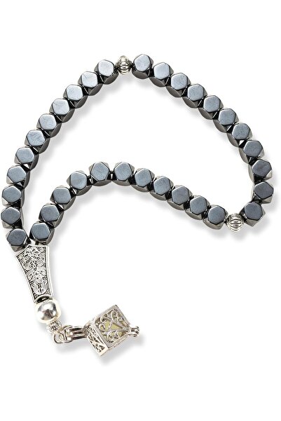 Generic Slivery Hematite Tasbih with Glow Charm – 33 Geometric Beads for Isla...