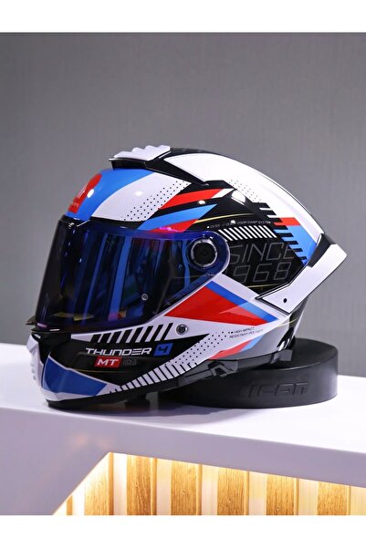 MT Helmets Mt Thunder 4 Luminence A7 kask mavi vizörlü (+1 şeffaf vizörlü)